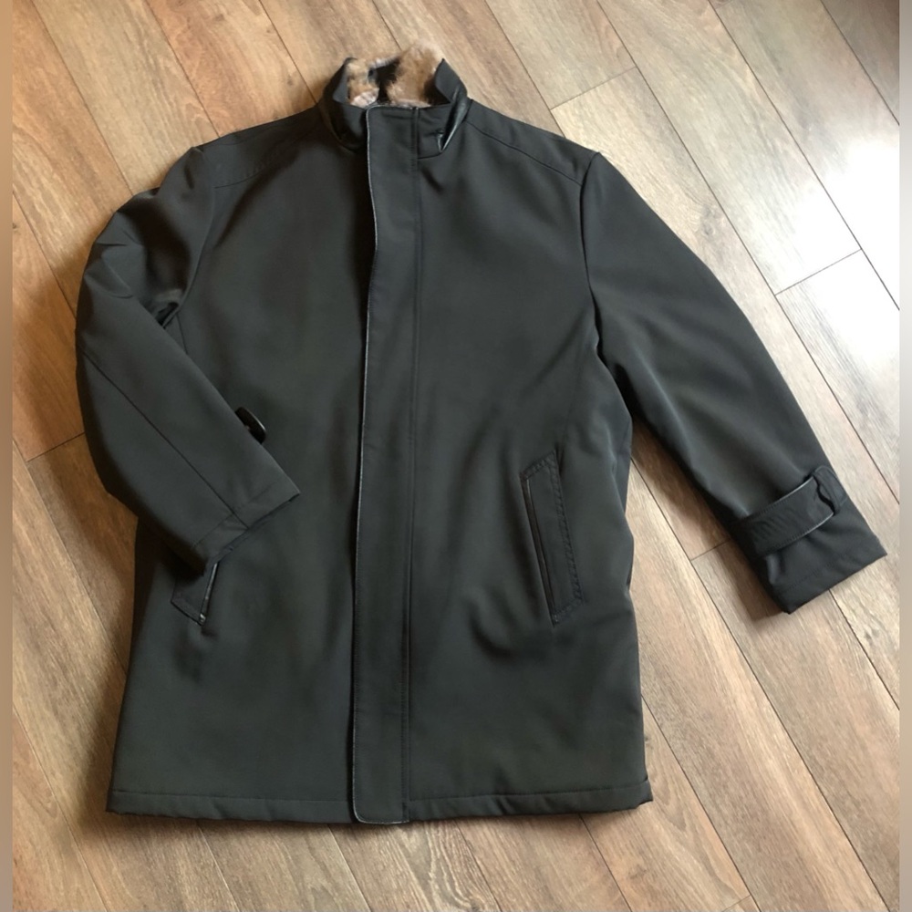 ⭐️Like NEW⭐️Classic Black Stand Up Collar Overcoat soft Faux Fur Lining •Large